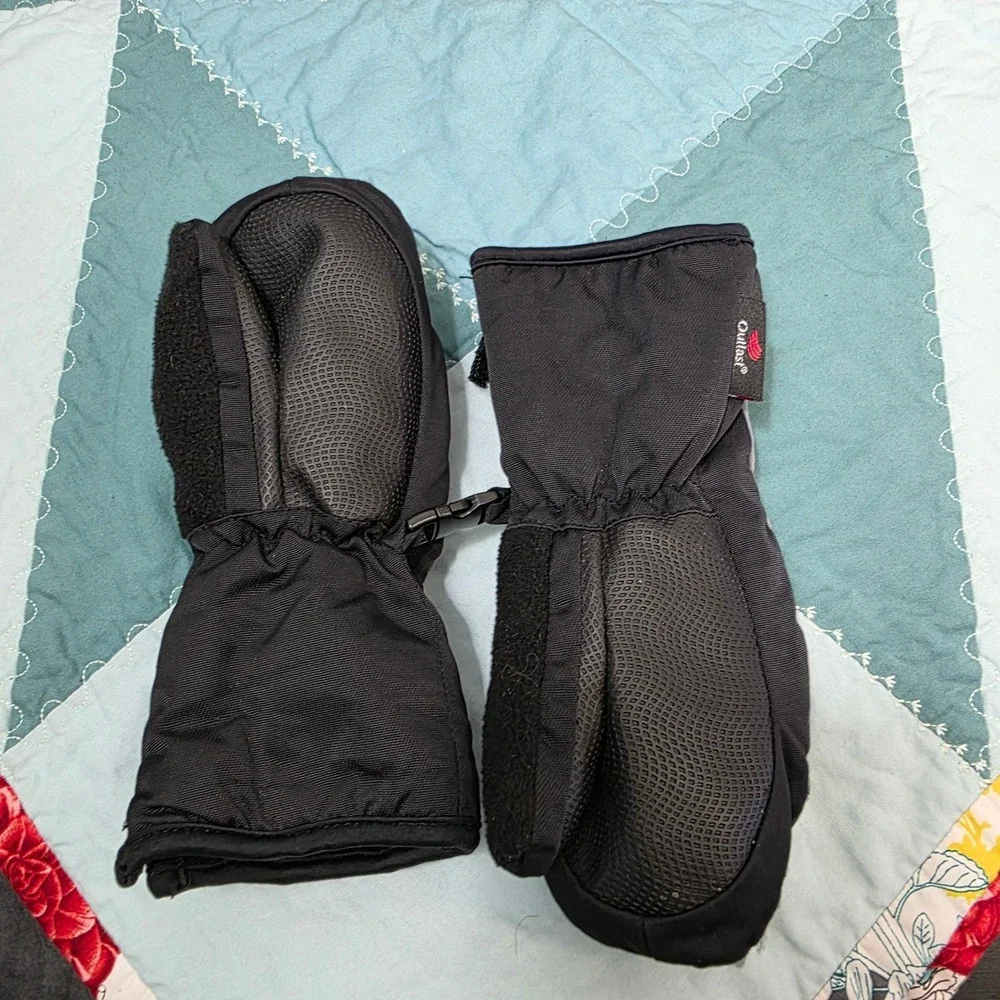 Head Outlast Ski Mittens Youth XS Black Grey Neon Yellow‎ Fleece Lined Zipper